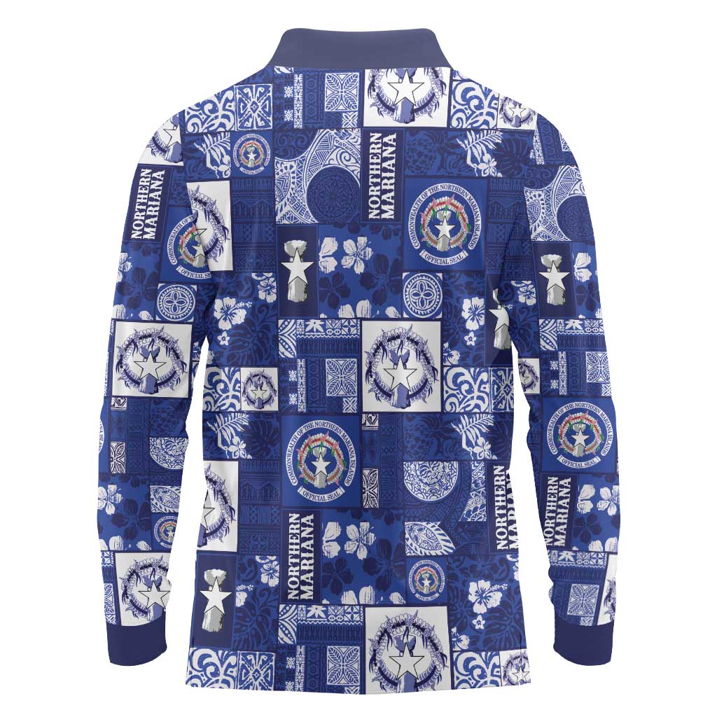 Northern Mariana Islands Magof Nochebuena Long Sleeve Polo Shirt Pacific Patchwork Xmas Vibes - Polynesian Pride