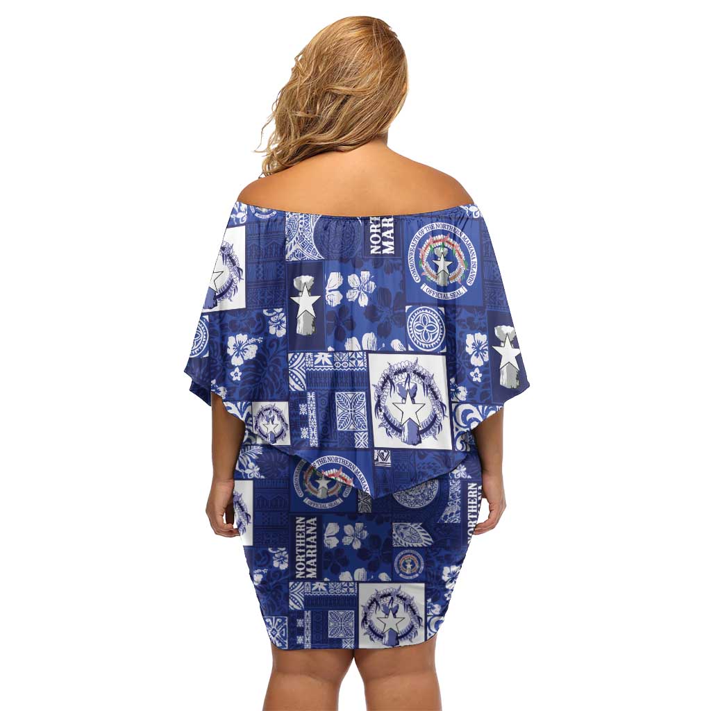 Northern Mariana Islands Magof Nochebuena Off Shoulder Short Dress Pacific Patchwork Xmas Vibes - Polynesian Pride