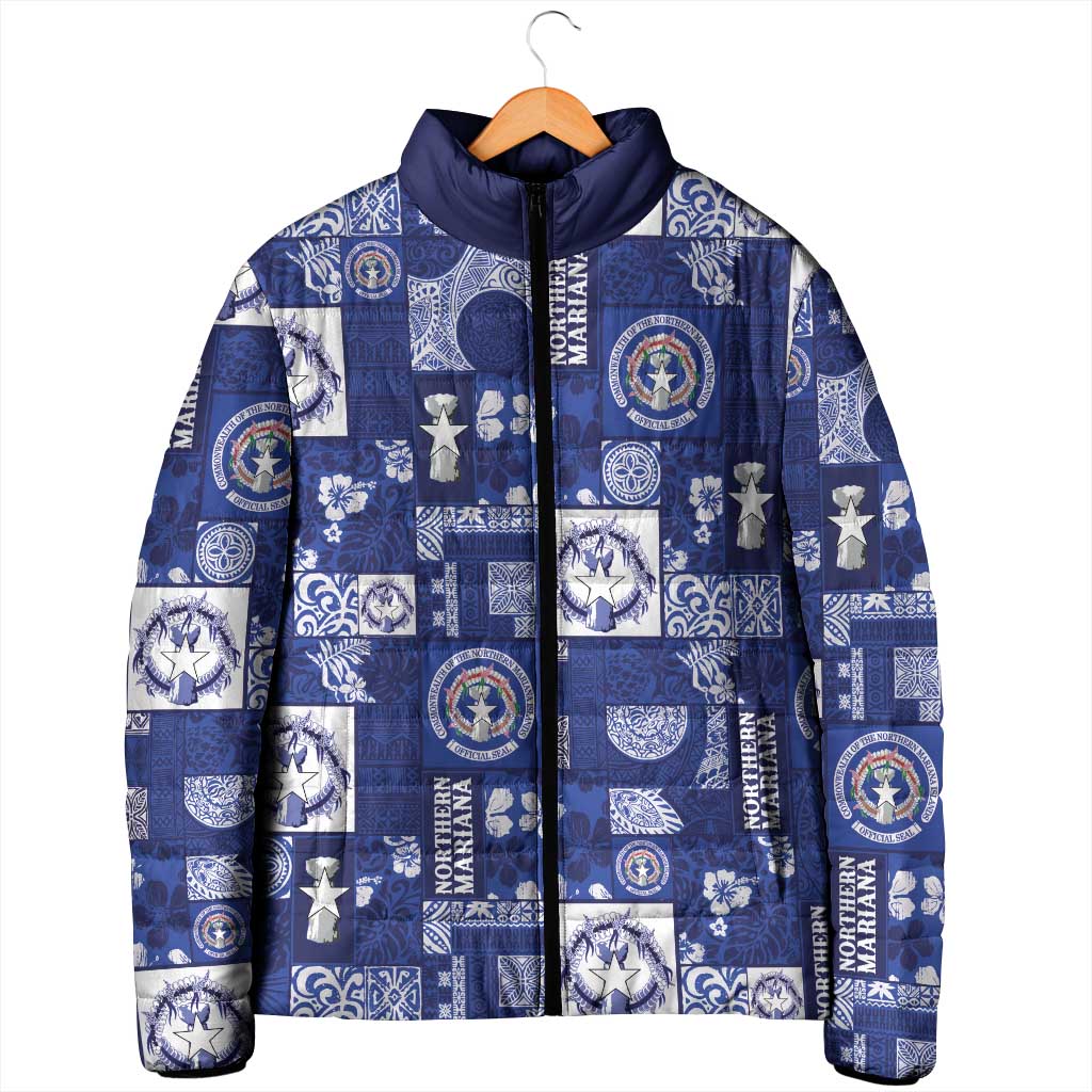 Northern Mariana Islands Magof Nochebuena Padded Jacket Pacific Patchwork Xmas Vibes LT9 - Polynesian Pride