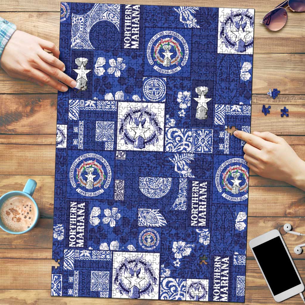 Northern Mariana Islands Magof Nochebuena Puzzle Pacific Patchwork Xmas Vibes LT9 Blue - Polynesian Pride