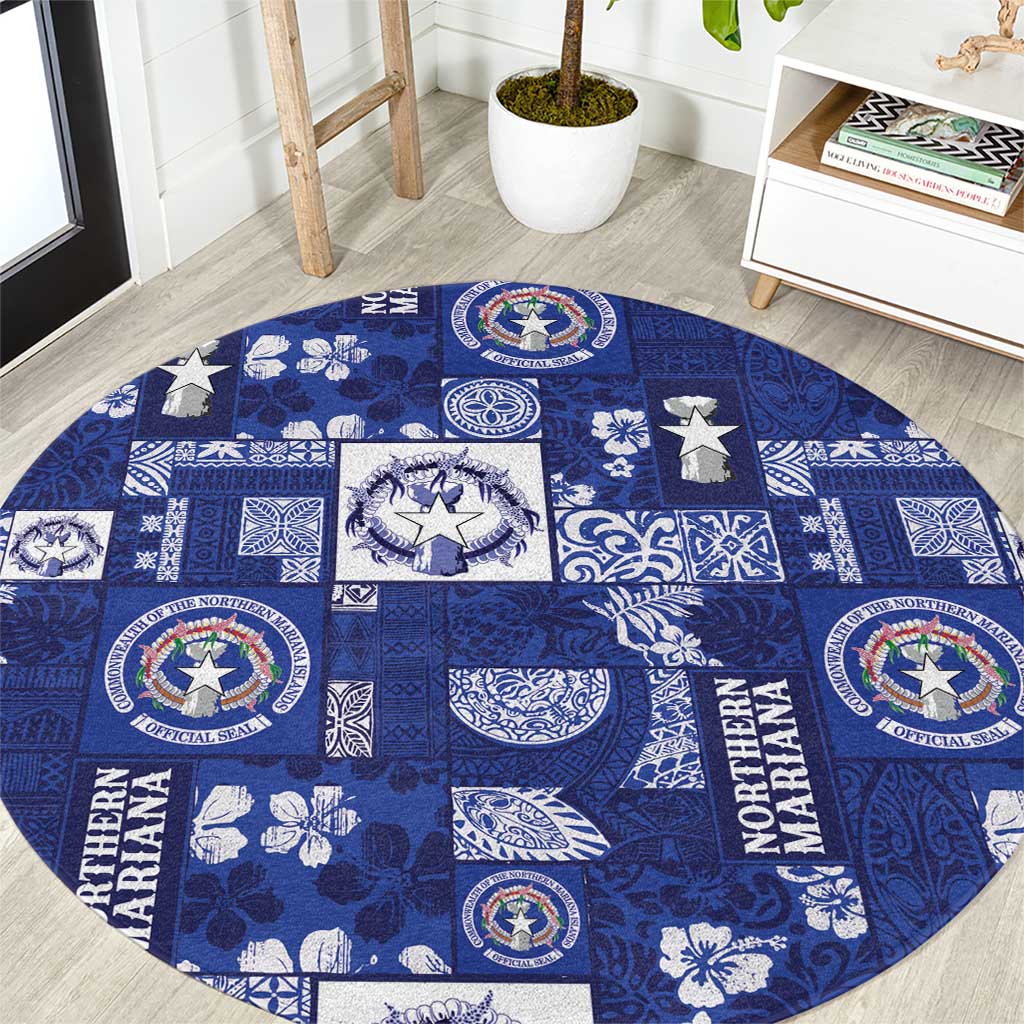 Northern Mariana Islands Magof Nochebuena Round Carpet Pacific Patchwork Xmas Vibes - Polynesian Pride