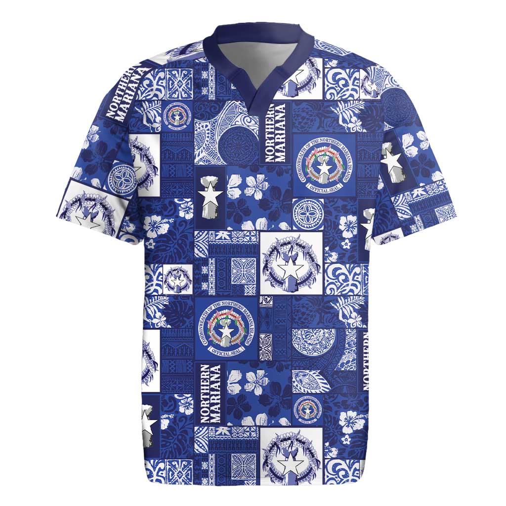 Northern Mariana Islands Magof Nochebuena Rugby Jersey Pacific Patchwork Xmas Vibes LT9 Blue - Polynesian Pride