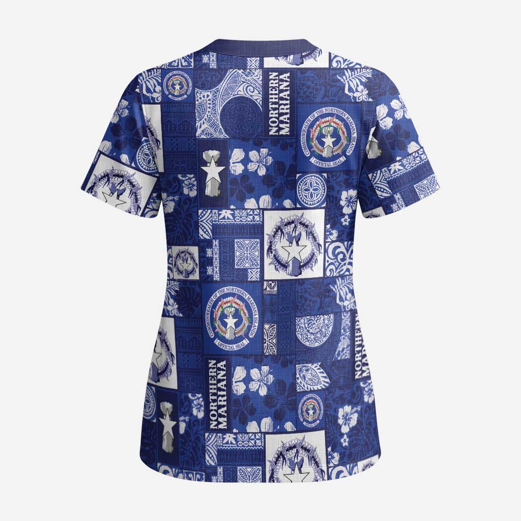 Northern Mariana Islands Magof Nochebuena Scrub Top Pacific Patchwork Xmas Vibes LT9 - Polynesian Pride