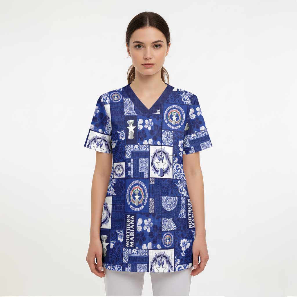 Northern Mariana Islands Magof Nochebuena Scrub Top Pacific Patchwork Xmas Vibes LT9 - Polynesian Pride