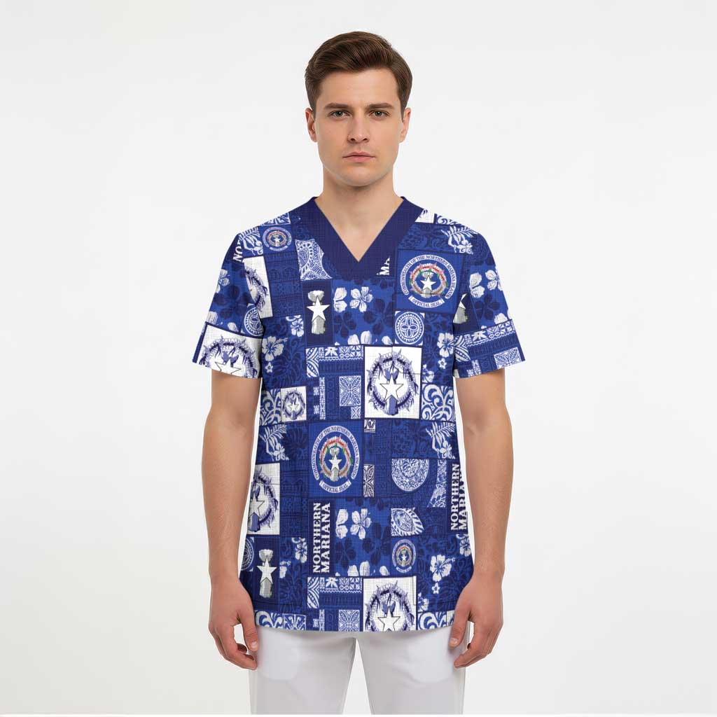 Northern Mariana Islands Magof Nochebuena Scrub Top Pacific Patchwork Xmas Vibes LT9 - Polynesian Pride