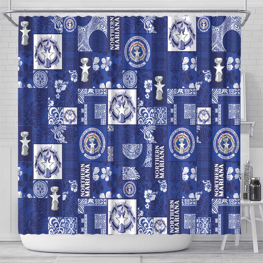 Northern Mariana Islands Magof Nochebuena Shower Curtain Pacific Patchwork Xmas Vibes - Polynesian Pride