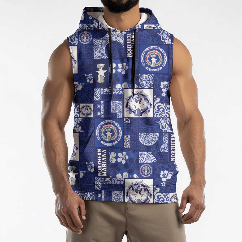 Northern Mariana Islands Magof Nochebuena Sleeveless Hoodie Pacific Patchwork Xmas Vibes LT9 - Polynesian Pride