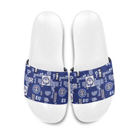 Northern Mariana Islands Magof Nochebuena Slide Sandals Pacific Patchwork Xmas Vibes LT9 Blue - Polynesian Pride