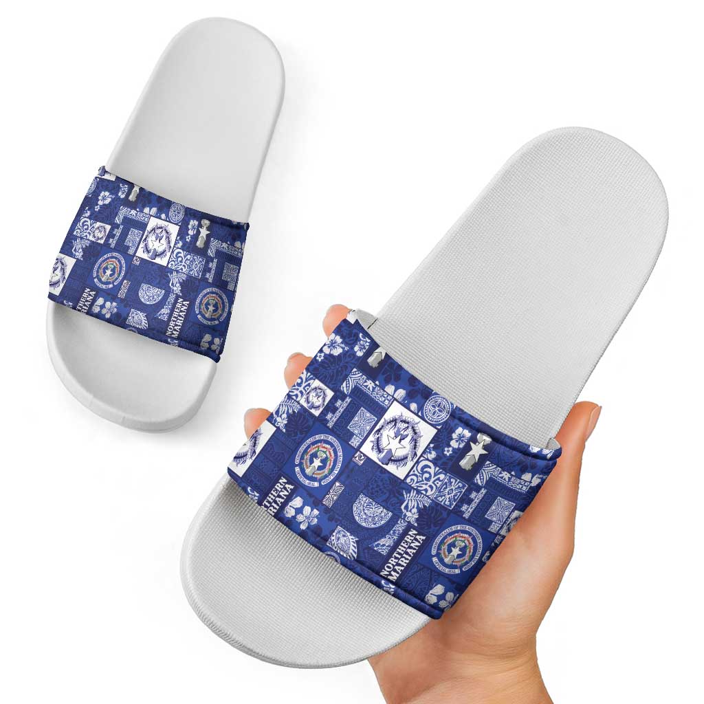 Northern Mariana Islands Magof Nochebuena Slide Sandals Pacific Patchwork Xmas Vibes LT9 - Polynesian Pride