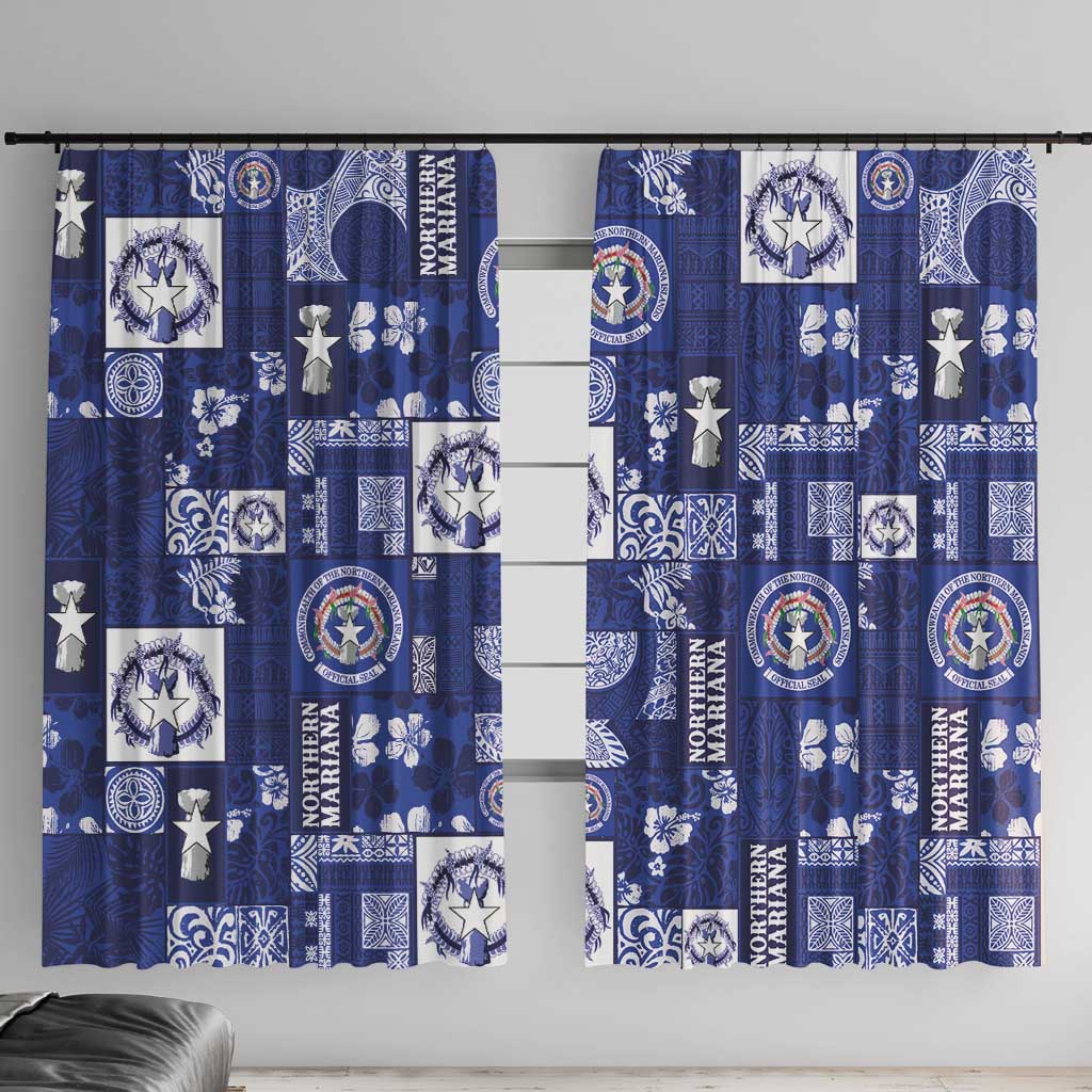 Northern Mariana Islands Magof Nochebuena Window Curtain Pacific Patchwork Xmas Vibes LT9 With Hooks Blue - Polynesian Pride