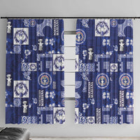 Northern Mariana Islands Magof Nochebuena Window Curtain Pacific Patchwork Xmas Vibes LT9 With Hooks Blue - Polynesian Pride