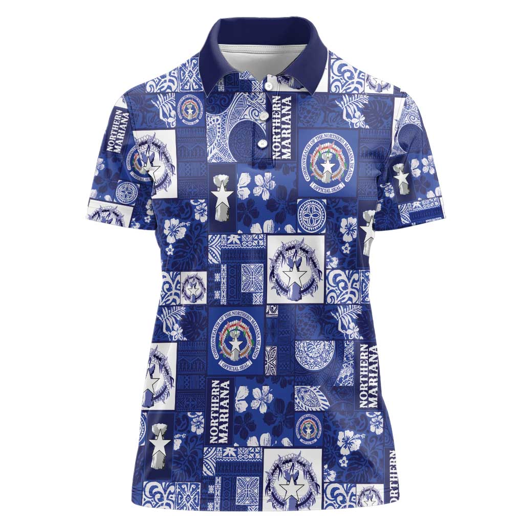Northern Mariana Islands Magof Nochebuena Women Polo Shirt Pacific Patchwork Xmas Vibes - Polynesian Pride