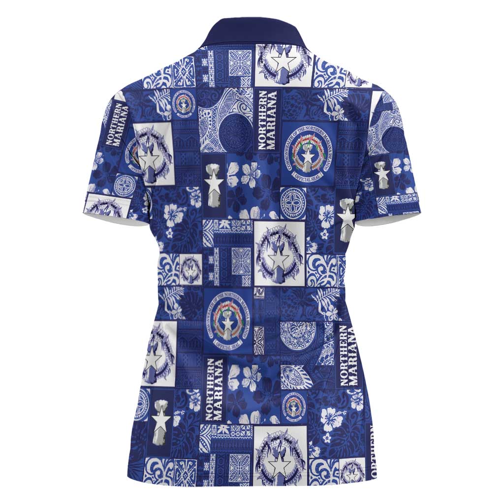 Northern Mariana Islands Magof Nochebuena Women Polo Shirt Pacific Patchwork Xmas Vibes - Polynesian Pride