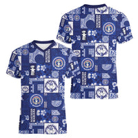 Northern Mariana Islands Magof Nochebuena Women V-Neck T-Shirt Pacific Patchwork Xmas Vibes - Polynesian Pride