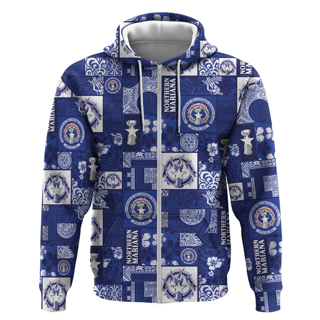 Northern Mariana Islands Magof Nochebuena Zip Hoodie Pacific Patchwork Xmas Vibes LT9 Zip Hoodie Blue - Polynesian Pride