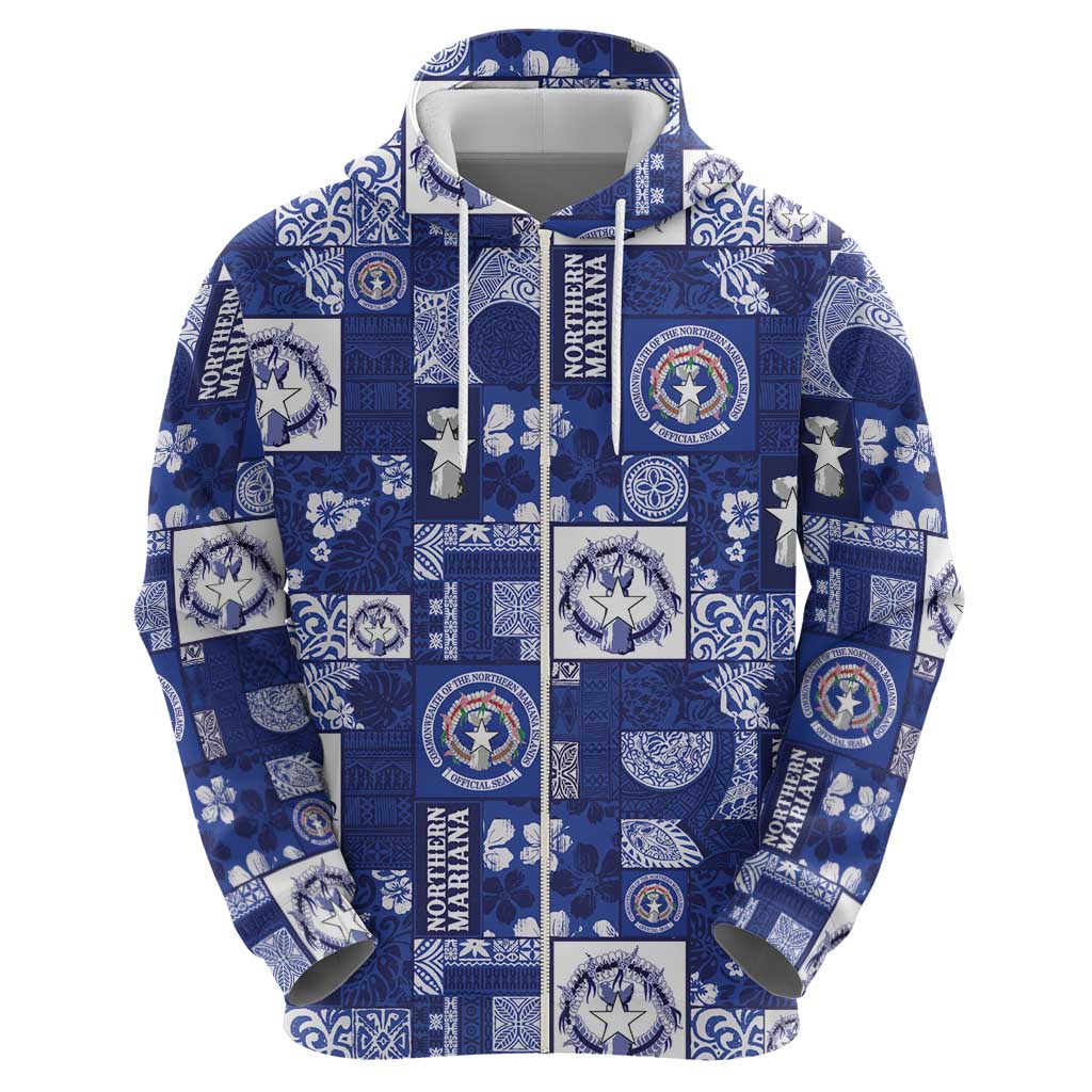Northern Mariana Islands Magof Nochebuena Zip Hoodie Pacific Patchwork Xmas Vibes LT9 - Polynesian Pride