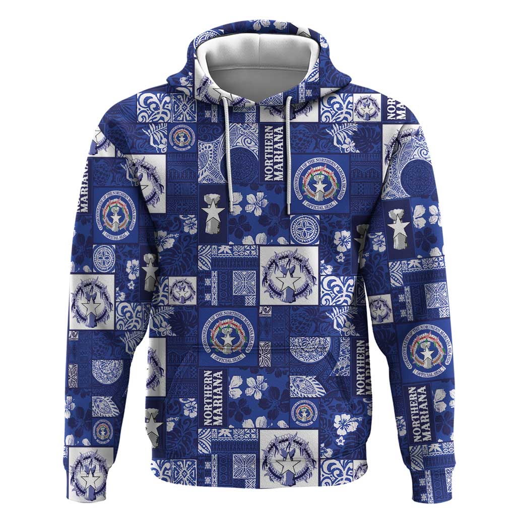 Northern Mariana Islands Magof Nochebuena Zip Hoodie Pacific Patchwork Xmas Vibes LT9 Pullover Hoodie Blue - Polynesian Pride