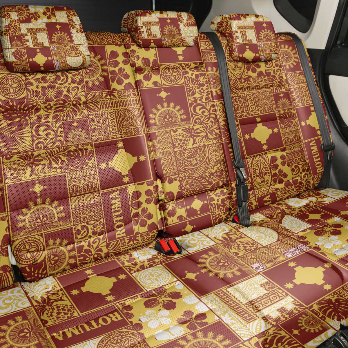 Rotuma Faiakse'ea 'e Kirisimasi Back Car Seat Cover Pacific Patchwork Xmas Vibes - Polynesian Pride