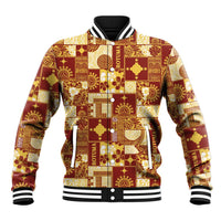 Rotuma Faiakse'ea 'e Kirisimasi Baseball Jacket Pacific Patchwork Xmas Vibes LT9 Unisex Red - Polynesian Pride