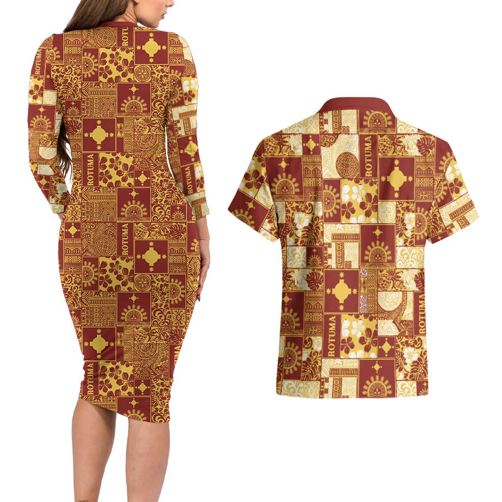 Rotuma Faiakse'ea 'e Kirisimasi Couples Matching Long Sleeve Bodycon Dress and Hawaiian Shirt Pacific Patchwork Xmas Vibes - Polynesian Pride