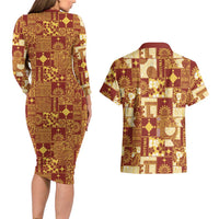 Rotuma Faiakse'ea 'e Kirisimasi Couples Matching Long Sleeve Bodycon Dress and Hawaiian Shirt Pacific Patchwork Xmas Vibes - Polynesian Pride