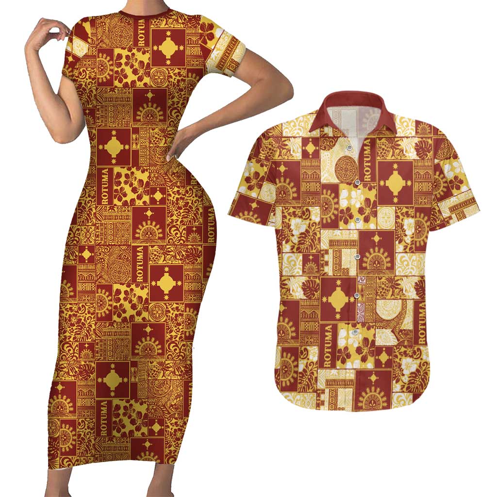 Rotuma Faiakse'ea 'e Kirisimasi Couples Matching Short Sleeve Bodycon Dress and Hawaiian Shirt Pacific Patchwork Xmas Vibes - Polynesian Pride