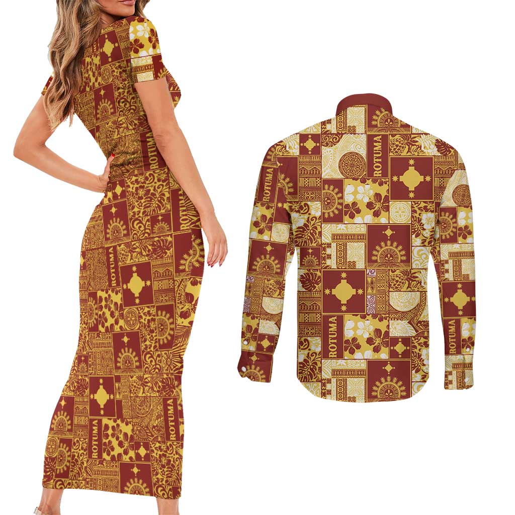 Rotuma Faiakse'ea 'e Kirisimasi Couples Matching Short Sleeve Bodycon Dress and Long Sleeve Button Shirt Pacific Patchwork Xmas Vibes LT9 - Polynesian Pride