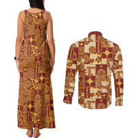 Rotuma Faiakse'ea 'e Kirisimasi Couples Matching Tank Maxi Dress and Long Sleeve Button Shirt Pacific Patchwork Xmas Vibes LT9 - Polynesian Pride