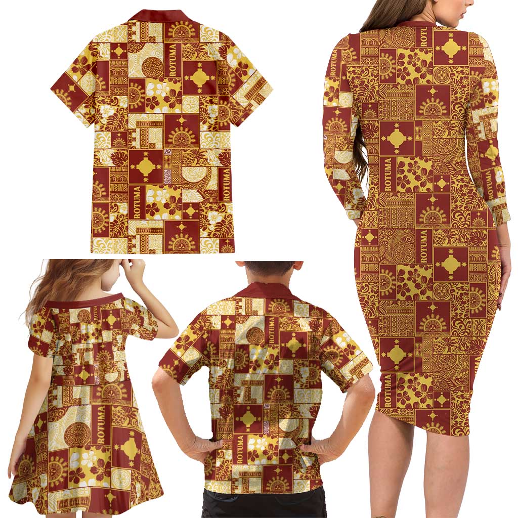 Rotuma Faiakse'ea 'e Kirisimasi Family Matching Long Sleeve Bodycon Dress and Hawaiian Shirt Pacific Patchwork Xmas Vibes - Polynesian Pride