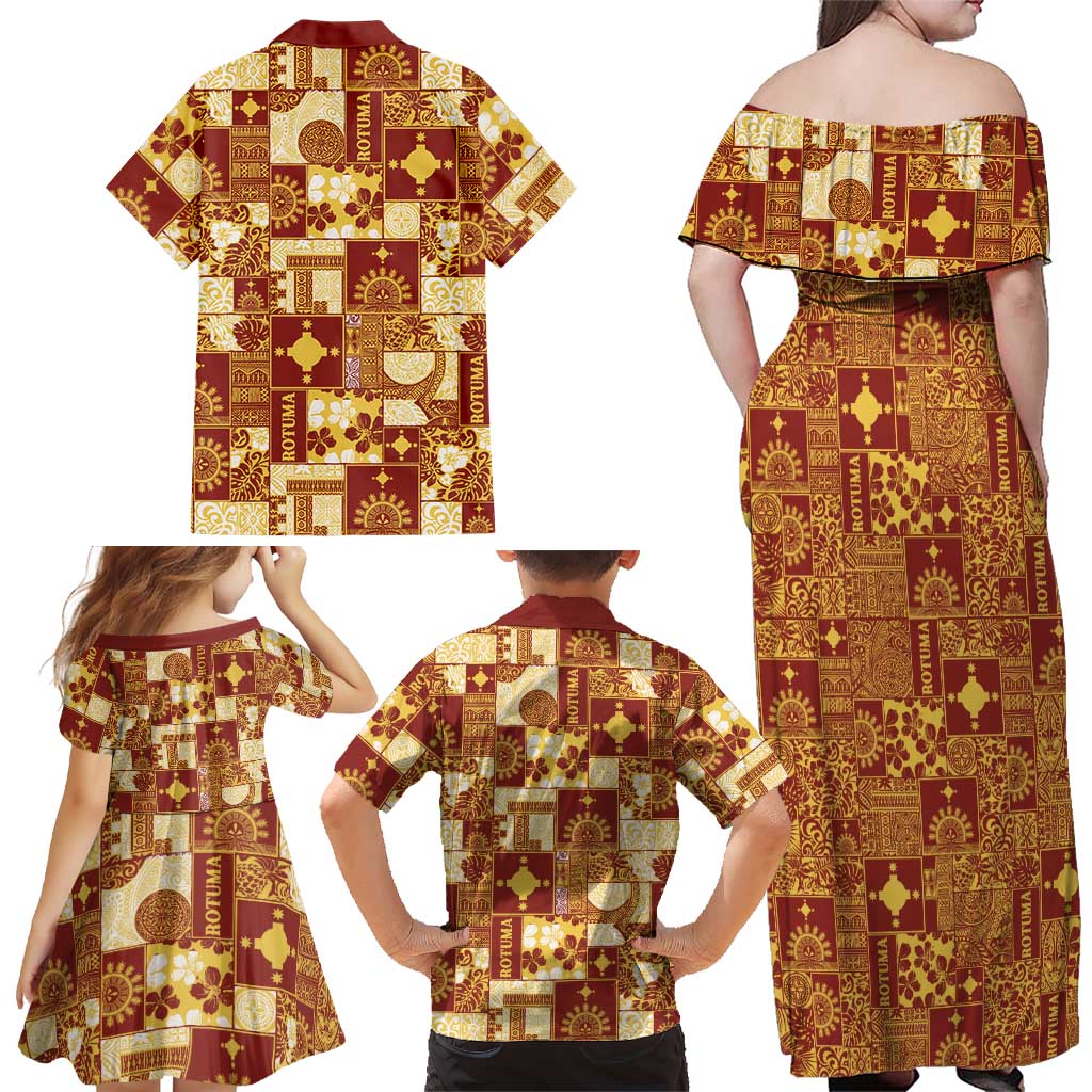 Rotuma Faiakse'ea 'e Kirisimasi Family Matching Off Shoulder Maxi Dress and Hawaiian Shirt Pacific Patchwork Xmas Vibes - Polynesian Pride