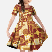 Rotuma Faiakse'ea 'e Kirisimasi Family Matching Off Shoulder Short Dress and Hawaiian Shirt Pacific Patchwork Xmas Vibes LT9 Daughter's Dress Red - Polynesian Pride
