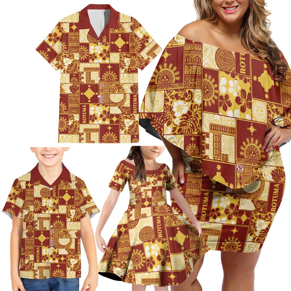 Rotuma Faiakse'ea 'e Kirisimasi Family Matching Off Shoulder Short Dress and Hawaiian Shirt Pacific Patchwork Xmas Vibes LT9 - Polynesian Pride