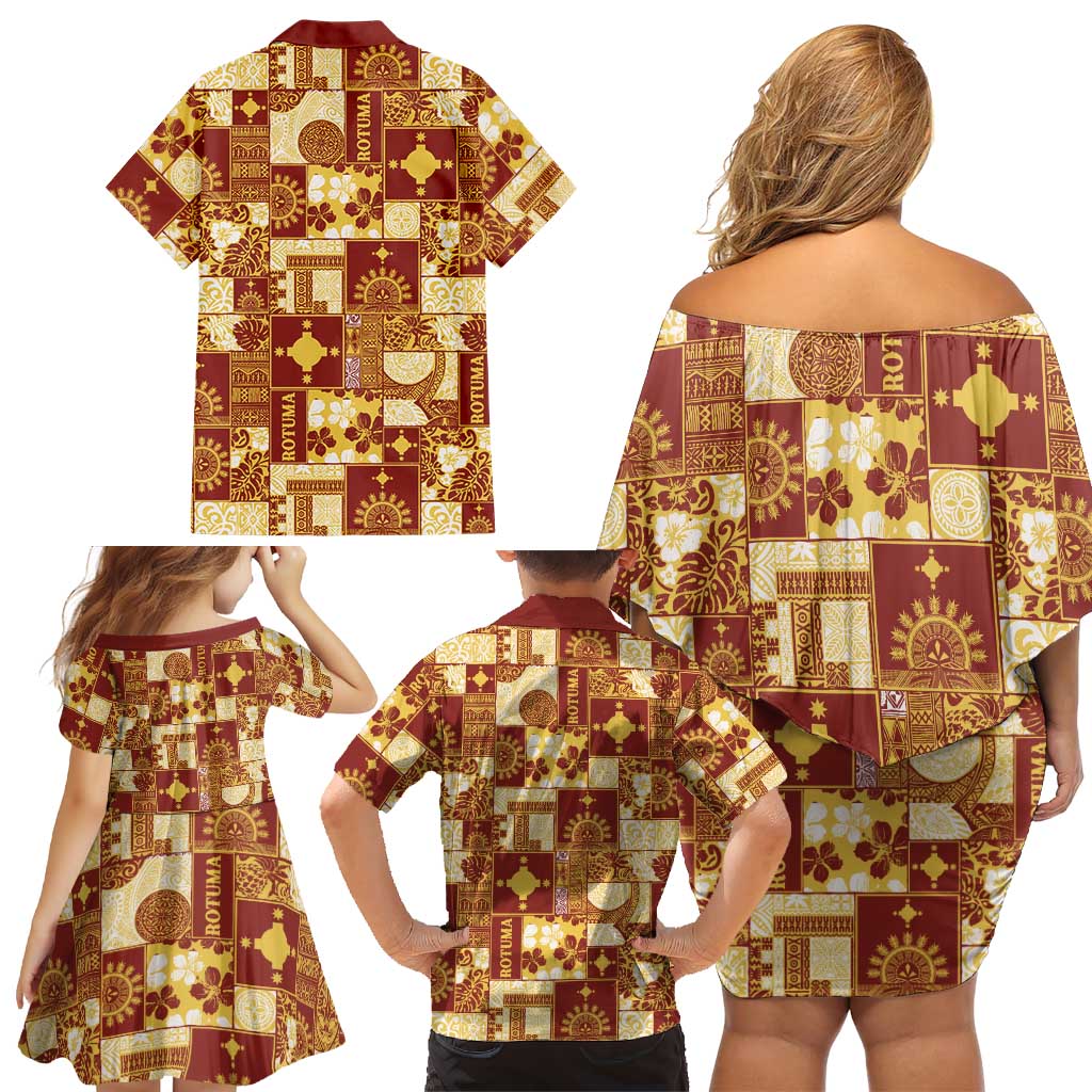 Rotuma Faiakse'ea 'e Kirisimasi Family Matching Off Shoulder Short Dress and Hawaiian Shirt Pacific Patchwork Xmas Vibes LT9 - Polynesian Pride