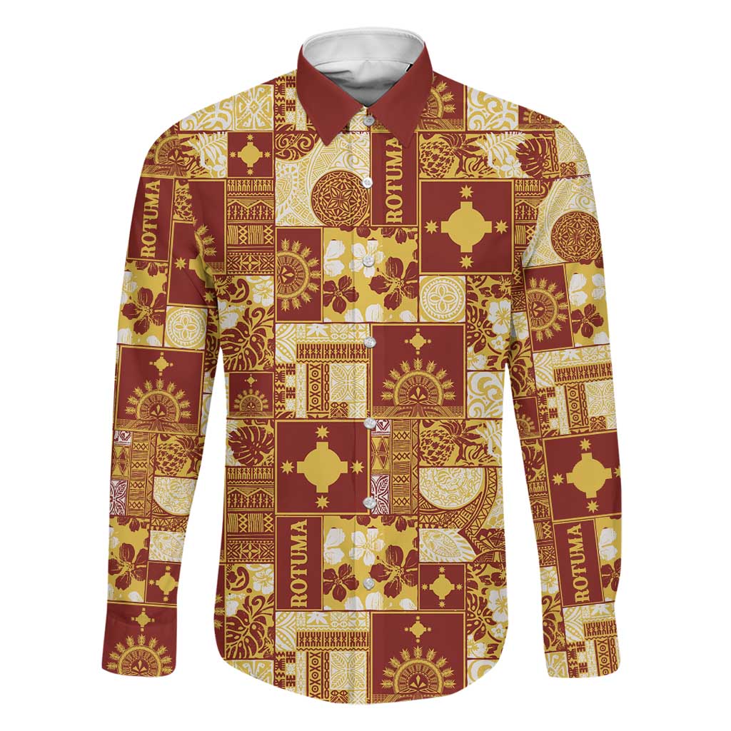 Rotuma Faiakse'ea 'e Kirisimasi Family Matching Off Shoulder Short Dress and Hawaiian Shirt Pacific Patchwork Xmas Vibes LT9 Dad's Shirt - Long Sleeve Red - Polynesian Pride