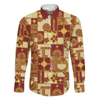 Rotuma Faiakse'ea 'e Kirisimasi Family Matching Off Shoulder Short Dress and Hawaiian Shirt Pacific Patchwork Xmas Vibes LT9 Dad's Shirt - Long Sleeve Red - Polynesian Pride