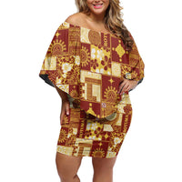 Rotuma Faiakse'ea 'e Kirisimasi Family Matching Off Shoulder Short Dress and Hawaiian Shirt Pacific Patchwork Xmas Vibes LT9 Mom's Dress Red - Polynesian Pride