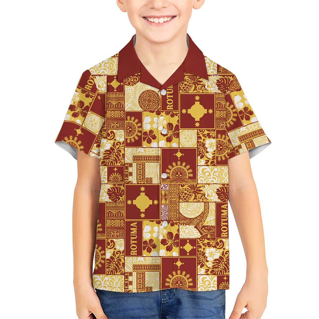Rotuma Faiakse'ea 'e Kirisimasi Family Matching Off Shoulder Short Dress and Hawaiian Shirt Pacific Patchwork Xmas Vibes LT9 Son's Shirt Red - Polynesian Pride