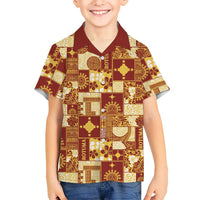 Rotuma Faiakse'ea 'e Kirisimasi Family Matching Off Shoulder Short Dress and Hawaiian Shirt Pacific Patchwork Xmas Vibes LT9 Son's Shirt Red - Polynesian Pride