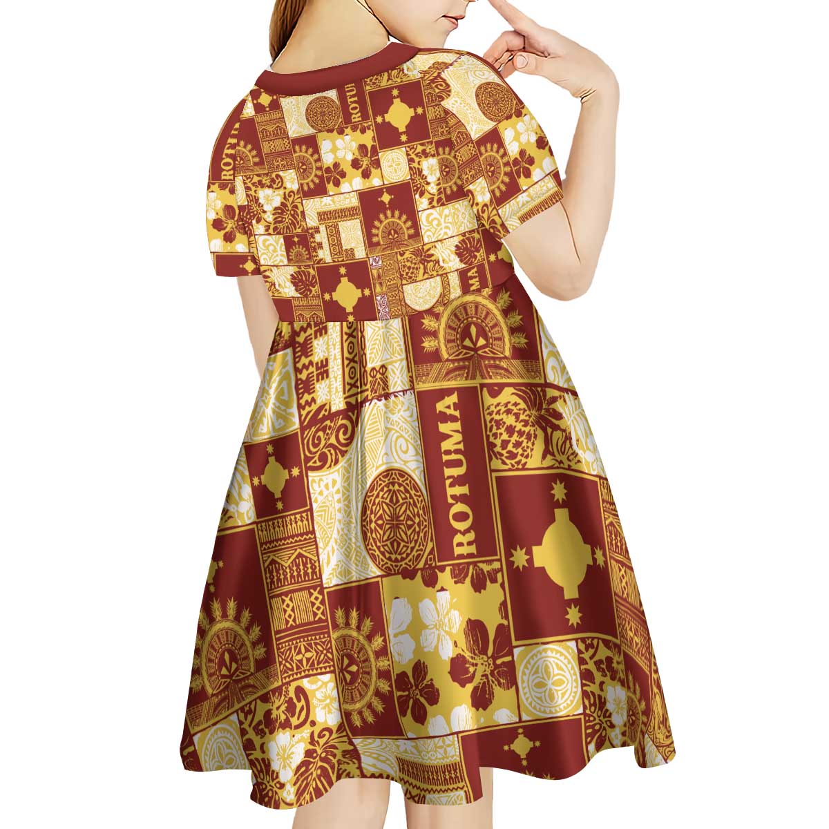 Rotuma Faiakse'ea 'e Kirisimasi Kid Short Sleeve Dress Pacific Patchwork Xmas Vibes - Polynesian Pride