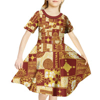 Rotuma Faiakse'ea 'e Kirisimasi Kid Short Sleeve Dress Pacific Patchwork Xmas Vibes - Polynesian Pride