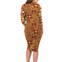 Rotuma Faiakse'ea 'e Kirisimasi Long Sleeve Bodycon Dress Pacific Patchwork Xmas Vibes - Polynesian Pride