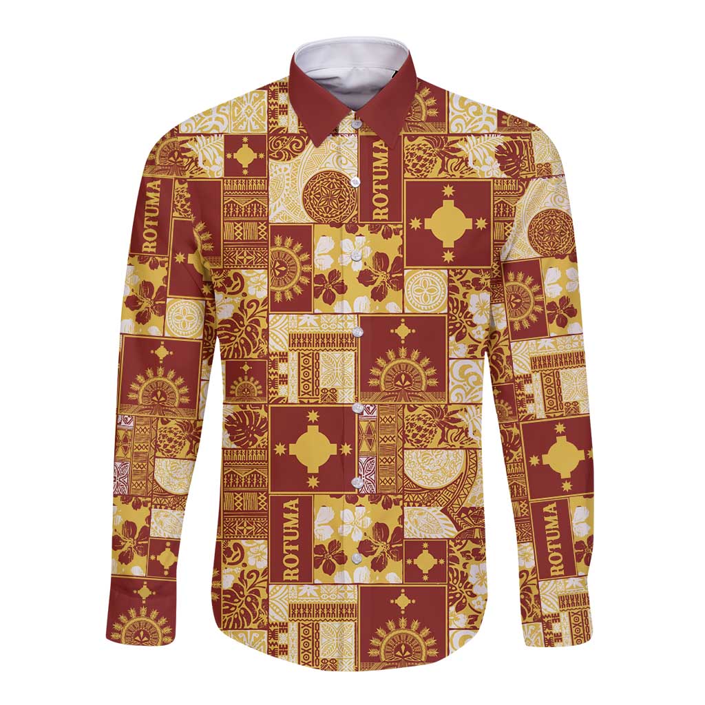 Rotuma Faiakse'ea 'e Kirisimasi Long Sleeve Button Shirt Pacific Patchwork Xmas Vibes LT9 Unisex Red - Polynesian Pride