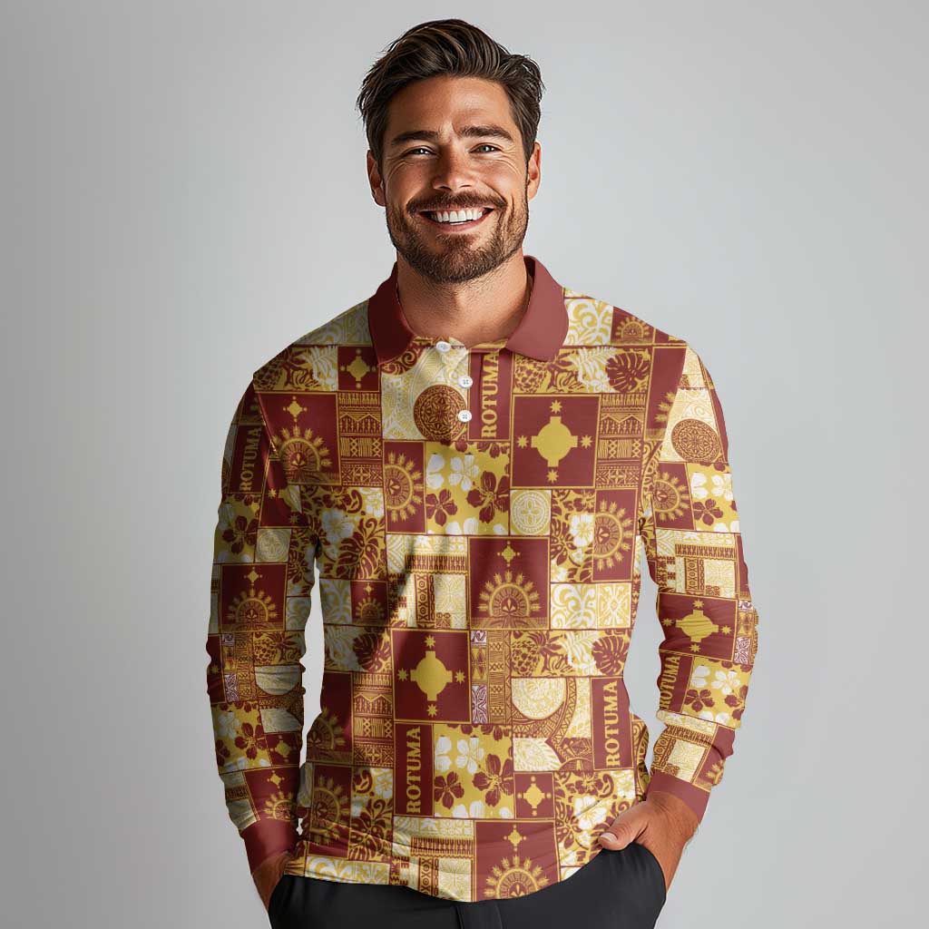Rotuma Faiakse'ea 'e Kirisimasi Long Sleeve Polo Shirt Pacific Patchwork Xmas Vibes - Polynesian Pride