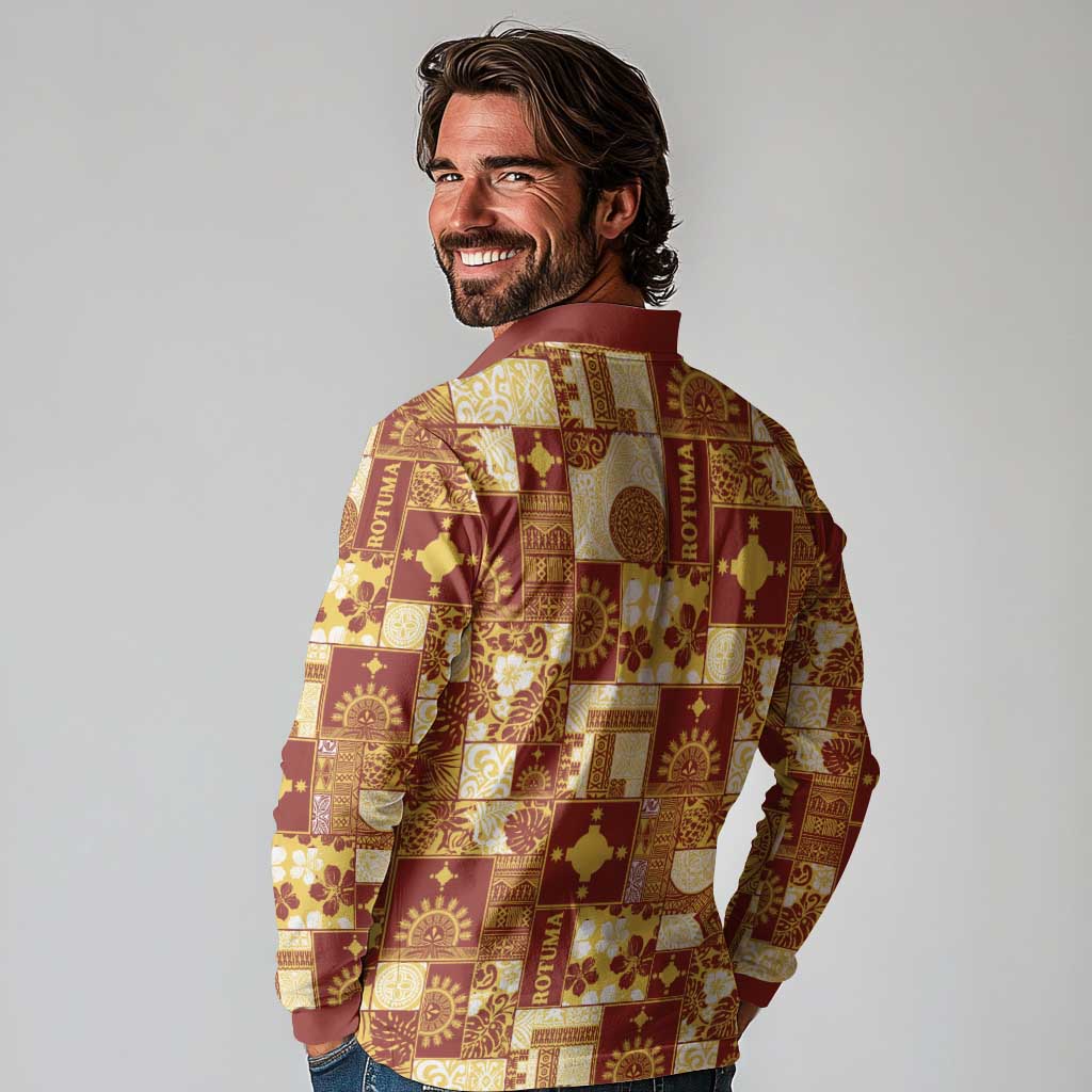 Rotuma Faiakse'ea 'e Kirisimasi Long Sleeve Polo Shirt Pacific Patchwork Xmas Vibes - Polynesian Pride