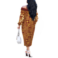 Rotuma Faiakse'ea 'e Kirisimasi Off The Shoulder Long Sleeve Dress Pacific Patchwork Xmas Vibes - Polynesian Pride