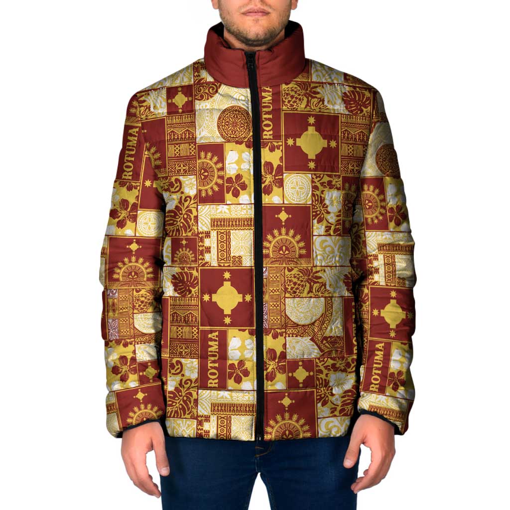 Rotuma Faiakse'ea 'e Kirisimasi Padded Jacket Pacific Patchwork Xmas Vibes LT9 Men Red - Polynesian Pride