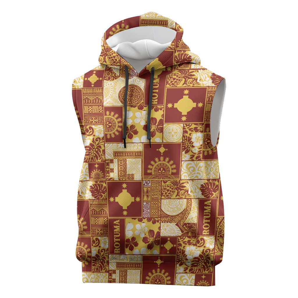 Rotuma Faiakse'ea 'e Kirisimasi Sleeveless Hoodie Pacific Patchwork Xmas Vibes LT9 Red - Polynesian Pride