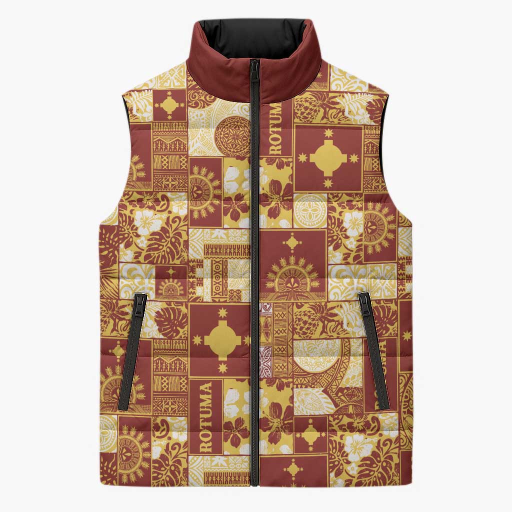 Rotuma Faiakse'ea 'e Kirisimasi Sleeveless Puffer Jacket Pacific Patchwork Xmas Vibes LT9 Unisex Red - Polynesian Pride
