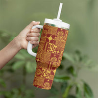 Rotuma Faiakse'ea 'e Kirisimasi Tumbler With Handle Pacific Patchwork Xmas Vibes - Polynesian Pride