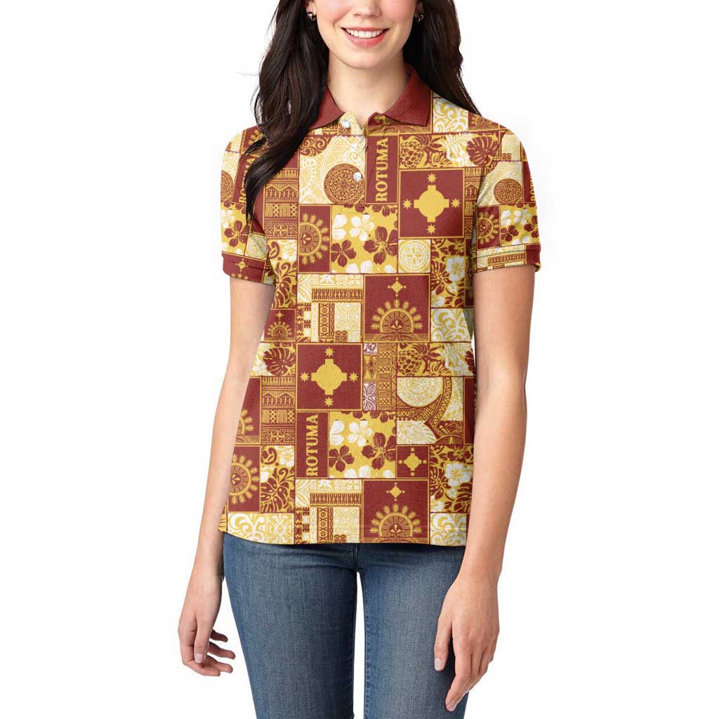 Rotuma Faiakse'ea 'e Kirisimasi Women Polo Shirt Pacific Patchwork Xmas Vibes - Polynesian Pride